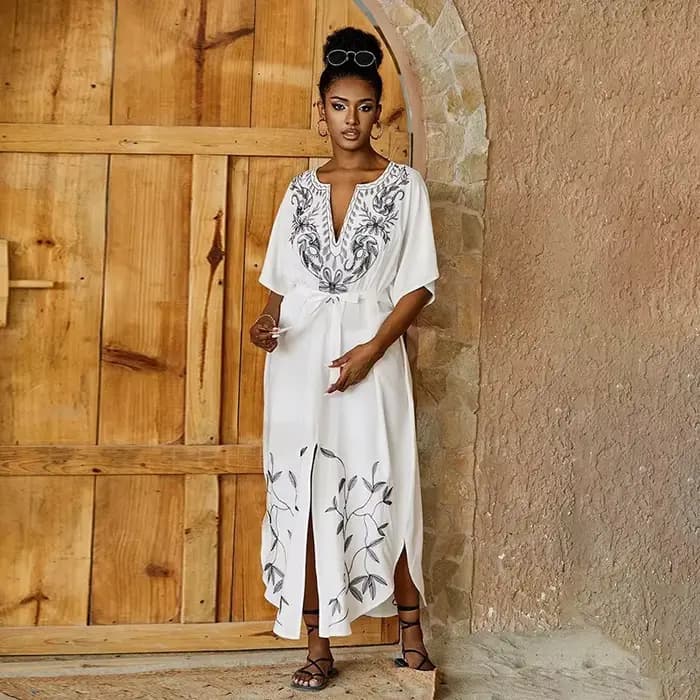 Maillot de bain brodé caftan robes tenue d'été pour femmes maillot de bain cache-maillot plage Cafta