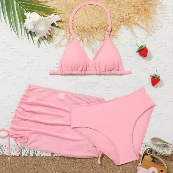 8-12Y filles Bikini maillot de bain avec cordon jupe de plage enfants maillot de bain 3 pièces Biqui
