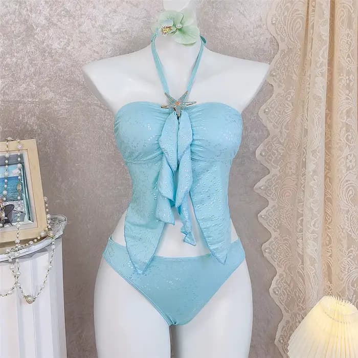 Nouveau Maillot de Bain Femme Deux Pièces S-XL, Tankini Halter avec Étoile Métallique, Ensemble Biki