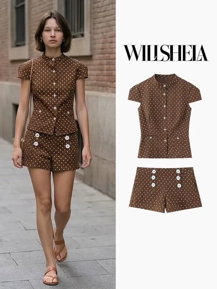 Willshela – ensemble 2 pièces pour femmes, débardeur marron à simple boutonnage et short à fermeture
