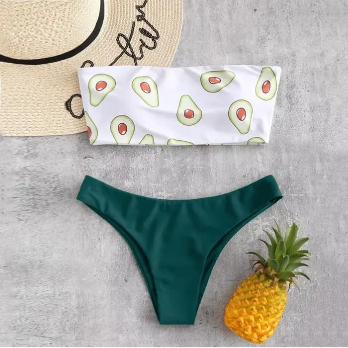 Maillot de bain deux pièces imprimé avocat pour femme, ensemble bikini, sans bretelles, taille basse