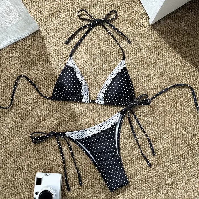 Maillot de bain bikini femme 2026 mignon et sexy avec bretelles à nouer, effet push-up pour petite p