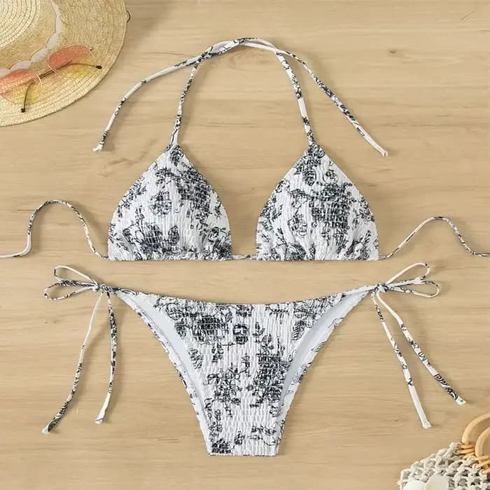 Sexy Floral Bikini 2 pièces ensemble femmes mode à lacets maillot de bain fendu dos nu plage Bikinis