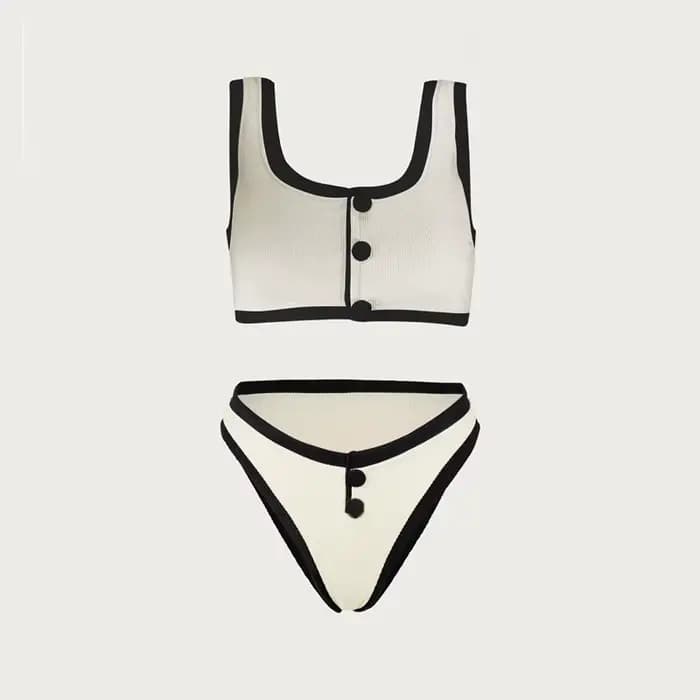 Maillot de bain bikini femme noir et blanc, style simple et tendance, coupe ajustée sexy, en tissu n