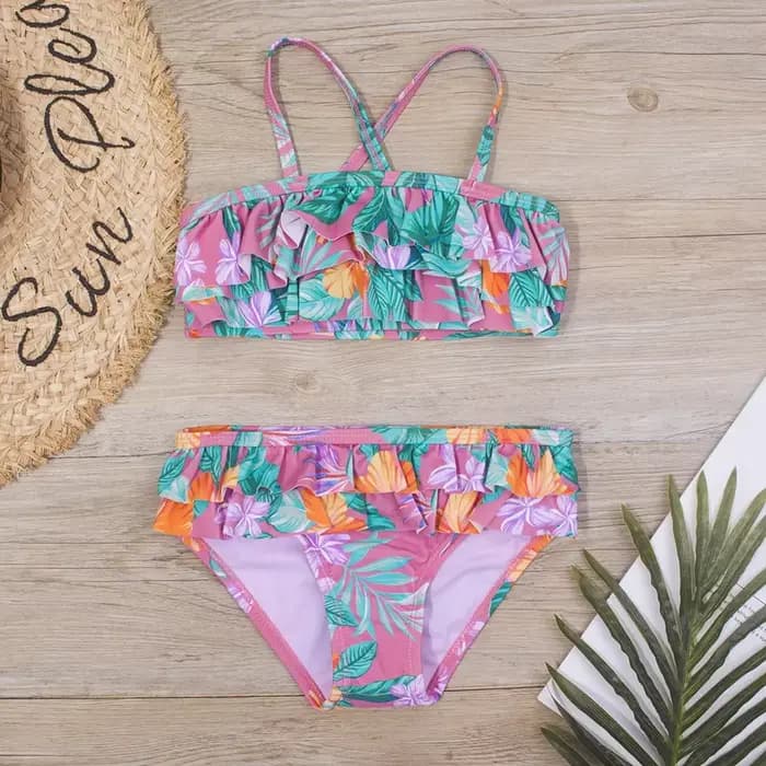 Maillot de bain 2 pièces pour filles, imprimé floral, bikini, ensemble pour petites filles de 3 à 8