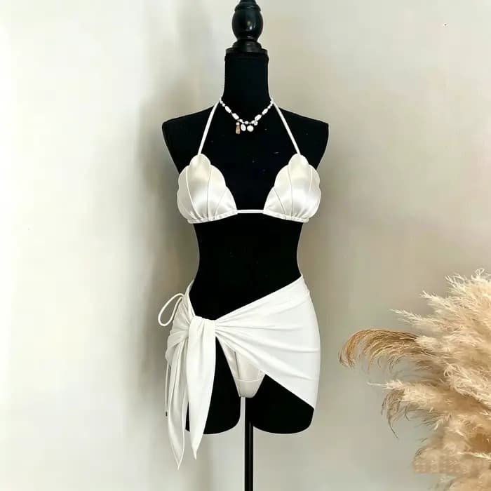 3 pièces Shell maillot de bain Bikini avec jupe maillots de bain maillot de bain femmes sépare maill