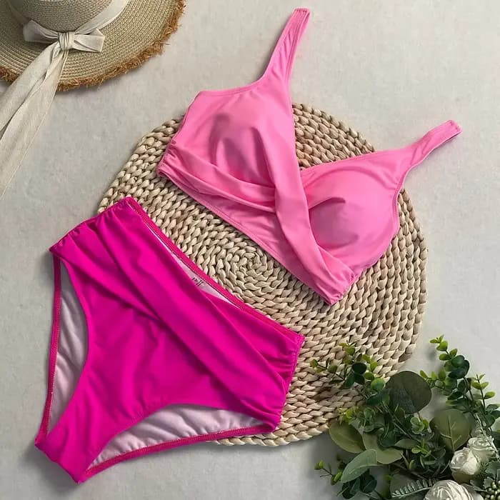 Maillot de bain dames femmes taille haute Bikini ensembles sport deux pièces maillots de bain couleu