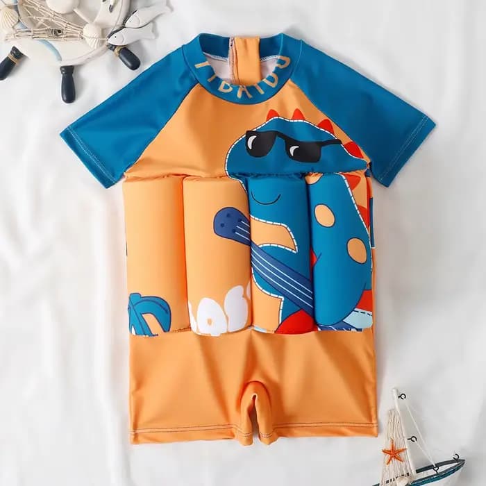Maillot de bain flottant pour enfants, imprimé dinosaure, à manches courtes, pour garçons, vêtements