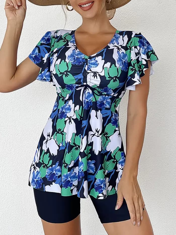 Maillot de bain deux pièces femme 2026, ensemble tankini imprimé avec cordon de serrage à nouer sur
