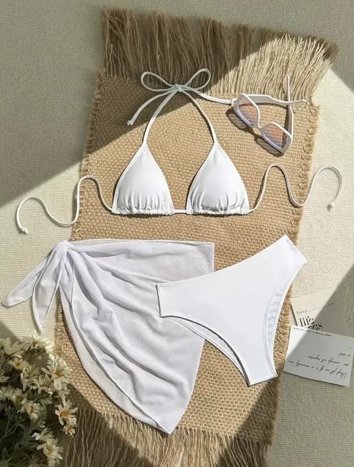 Ensemble de bikinis micro mini roses pour femmes, 4 pièces, avec hauts et jupe en résille, maillot d