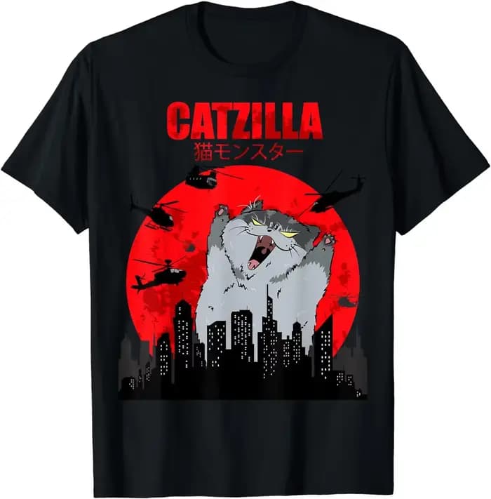 Drôle mignon Art japonais chat graphique pour amoureux des chats Catzilla T-Shirt graphique t-shirts