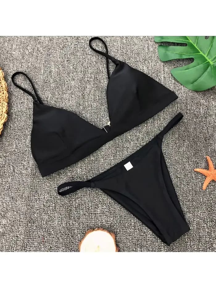 Nouveau bikini brésilien rembourré sexy pour femme, maillot de bain deux pièces, ensemble bikini uni