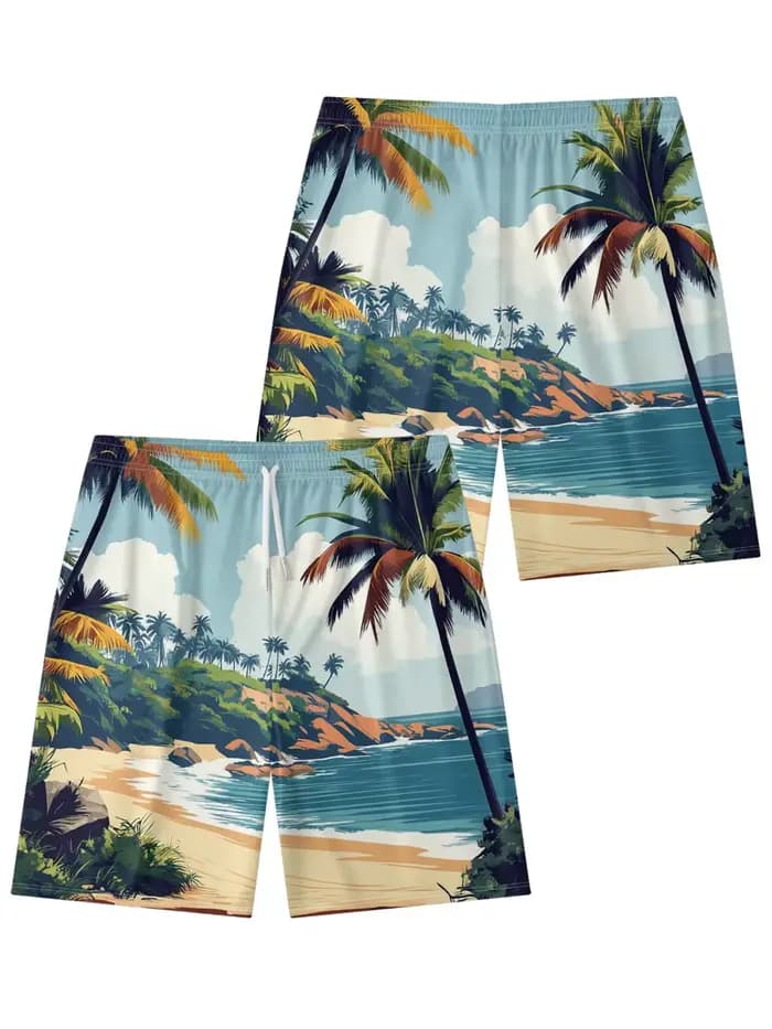 Short de plage hawaïen imprimé palmier Tropical pour hommes, décontracté, confortable, vue sur l'océ