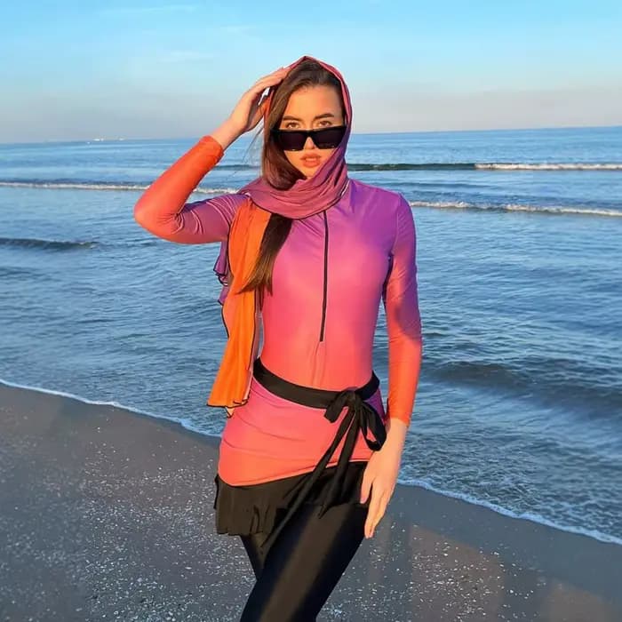 Burkini imprimé violet nickel é, maillot de bain musulman modeste, mode menstruelle, couverture sola