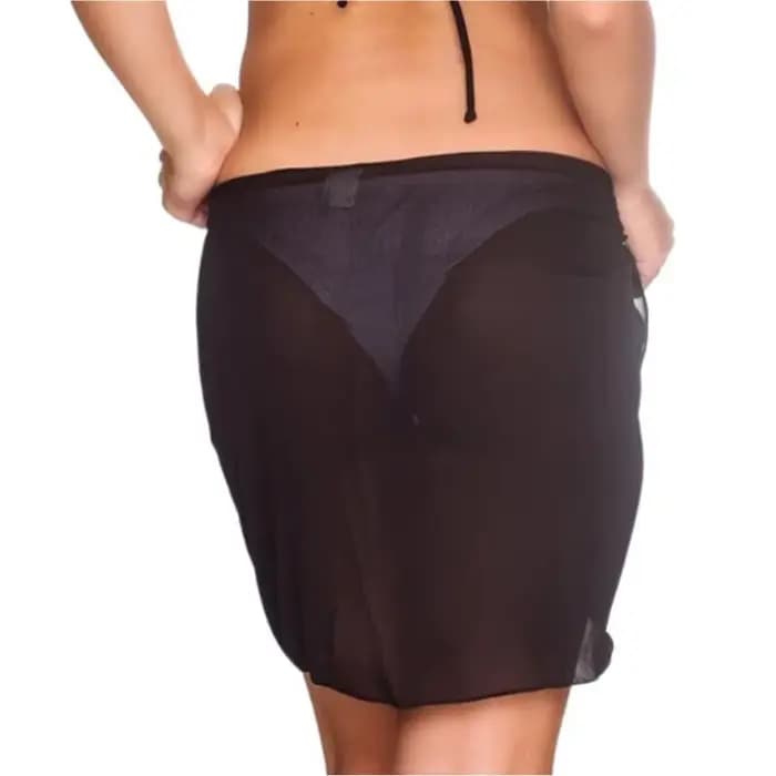 Été femmes 50x180 cm noir Sheer Sarong plage couvrir Bikini Wrap maillot de bain double usage maillo