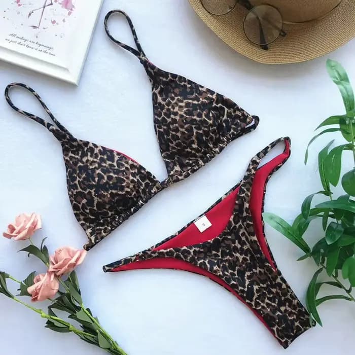 Maillot de bain sexy imprimé léopard pour femmes, bikini, ensemble deux pièces, pour la plage, les v
