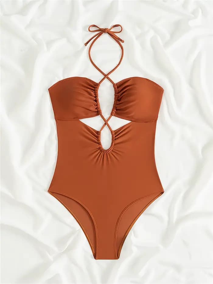 Maillot de bain extrême string, col licou, bikini amissié, dos nu, monokini plissé, vêtements de pla