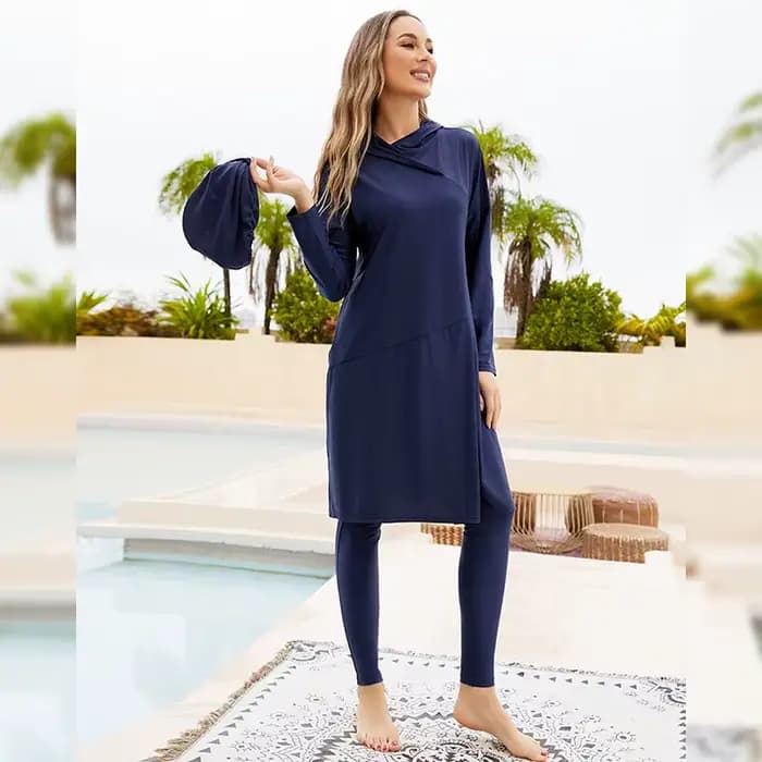 Maillot de bain musulman pour femmes, burkini modeste, patchwork, hijab, manches longues, maillot de