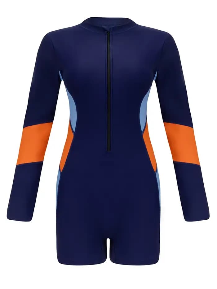 Maillot de bain une pièce pour femmes, tenue de sport, surf, séchage rapide avec fermeture éclair, b