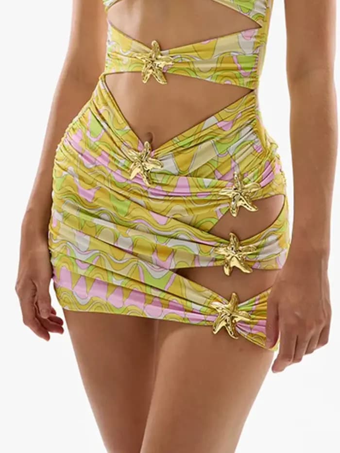 Ensemble de bikini étoile de mer avec jupe pour femme, maillot de bain 2 pièces, jupe à fourche haut