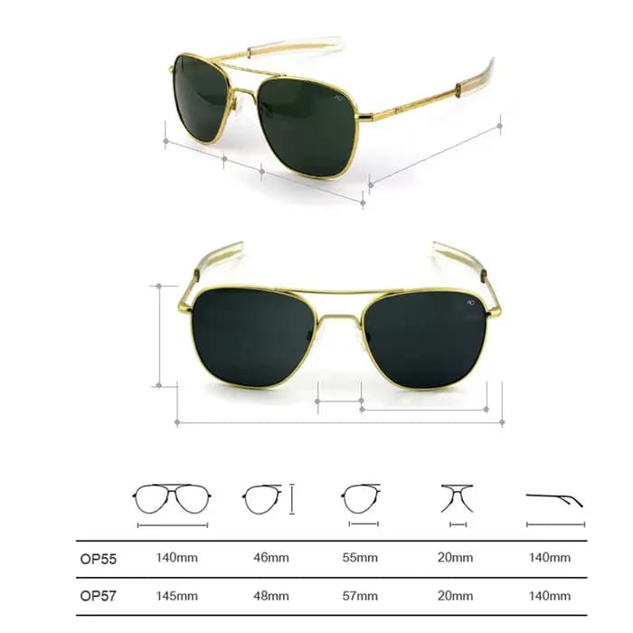 Lunettes de soleil pilote pour hommes, UV400, qualité supérieure, AO, miroir militaire de l'armée am