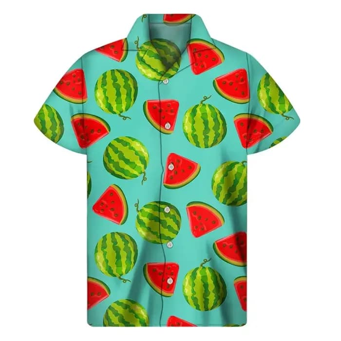 Chemise hawaïenne graphique pastèque tropicale, manches courtes, chemises à boutons de Fruits imprim