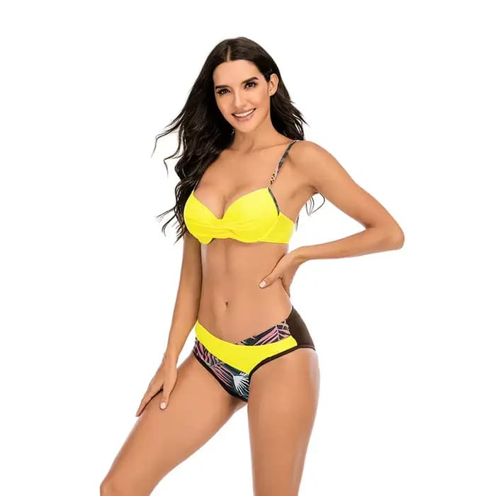 Maillot de bain imprimé, sexy, soutien-gorge push up, culotte taille basse, plissé, triangle, pour f