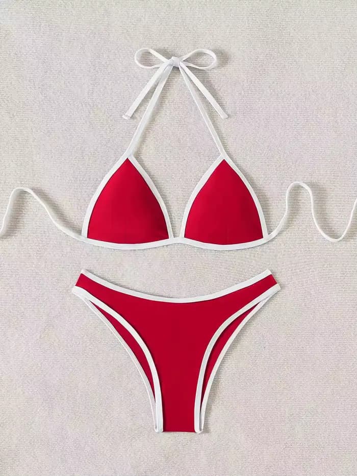 Femmes maillot de bain rouge Sexy Bikini deux pièces maillots de bain féminin Bikinis ensemble solid