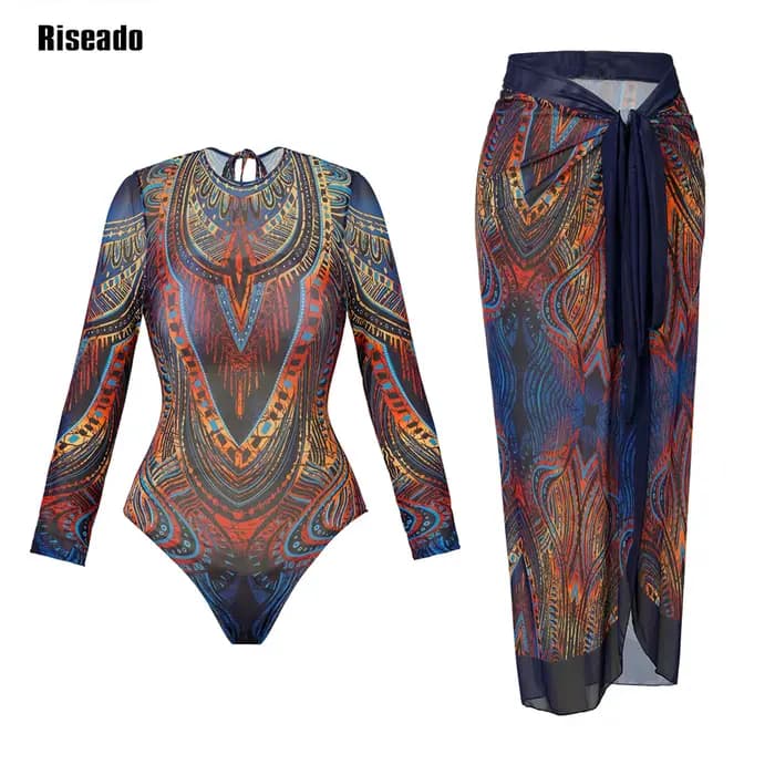 Maillot de bain en maille avec robe de bain longue, manches longues, vêtements de plage, Sexy, taill