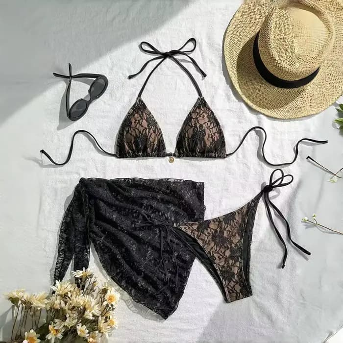 Ensemble de maillot de bain trois pièces sexy en dentelle pour femme, style brésilien, pour la plage