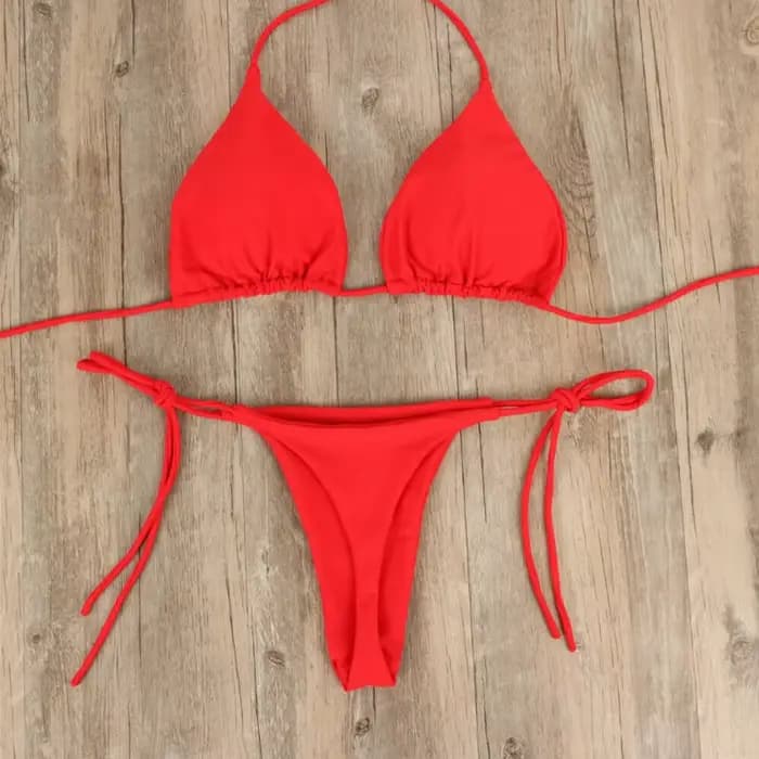 Femmes string Bikini ensemble côté cravate Sexy maillot de bain Style bandeau maillot de bain brésil