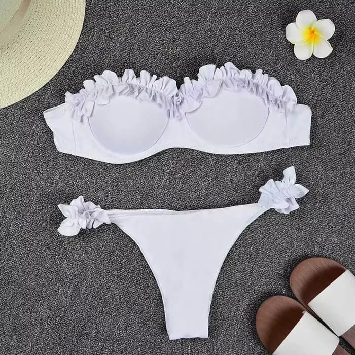 Ensemble de bikini chic pour femme, maillot de bain uni à volants, micro bikini, maillot de bain deu