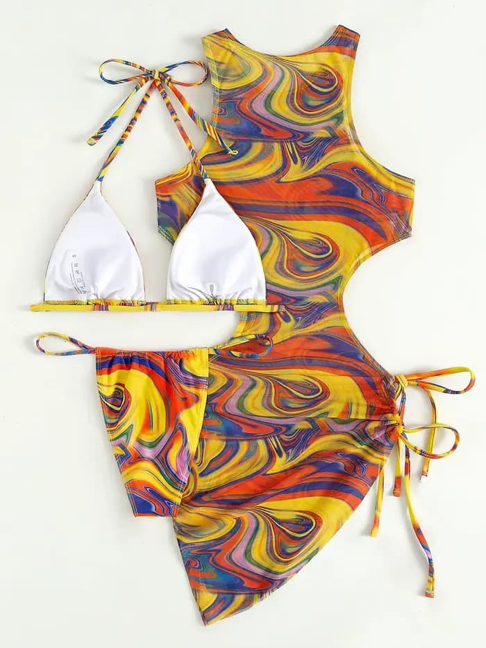 3 pièces ensemble Bikini femmes léopard licou Sexy maillot de bain 2026 Bikinis avec plage couvrir m