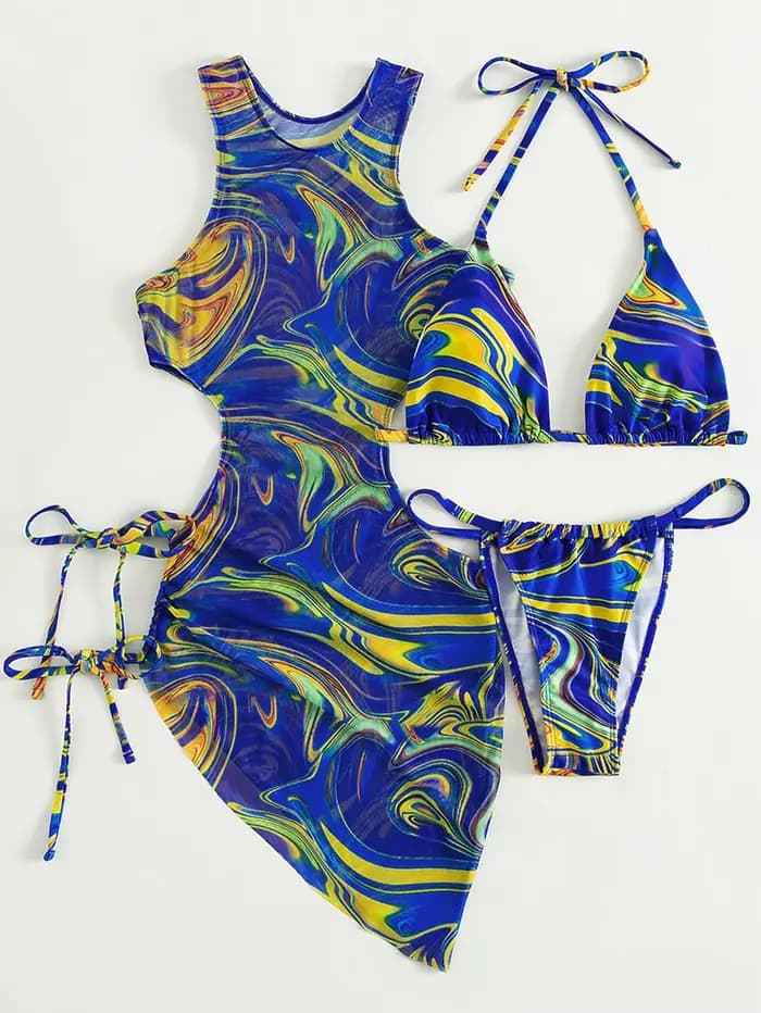 3 pièces ensemble Bikini femmes léopard licou Sexy maillot de bain 2026 Bikinis avec plage couvrir m