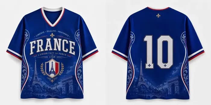 Maillot de football inspiré de la France 2026, col en V, maille respirante, manches courtes, t-shirt