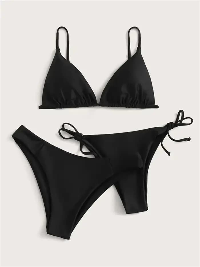 Bikini noir extrême maillot de bain Triangle Sexy String maillots de bain 3 pièces Bikinis ensemble