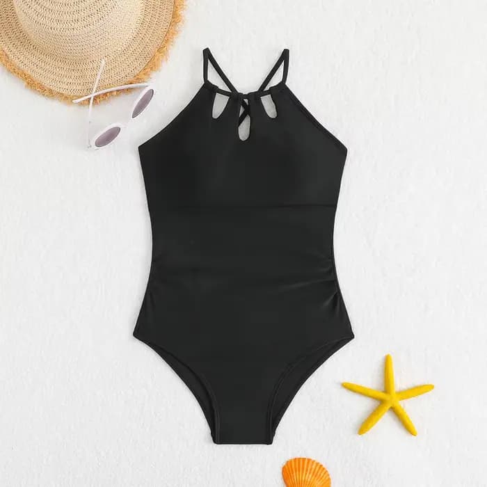 Maillot de bain une pièce pour adolescentes, à la mode, croisé, à lacets dans le dos, extensible, co