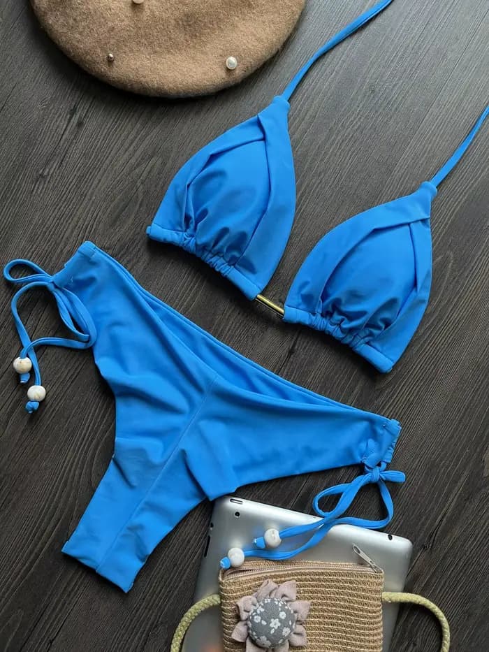 Sexy jaune Bikini ensemble 2025 femmes licou plissé Push Up soutien-gorge taille haute maillot de ba
