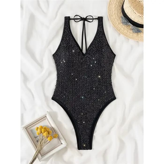 Maillot de bain une pièce sexy pour femme, maillot de bain, monokini, coupe haute, paillettes scinti