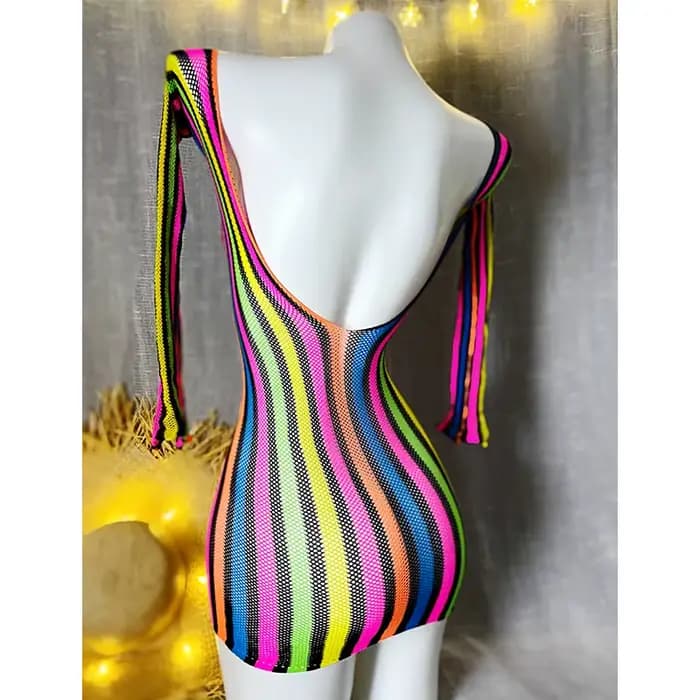 1 pièce Robe de plage moulante pour femme, style résille, transparente et ajourée, à manches longues