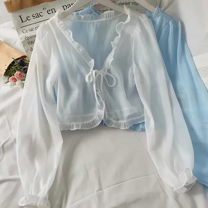 Manteau de Protection Solaire en Dentelle pour Femme, Cardigan à Volants avec Nministériels d, Chemi