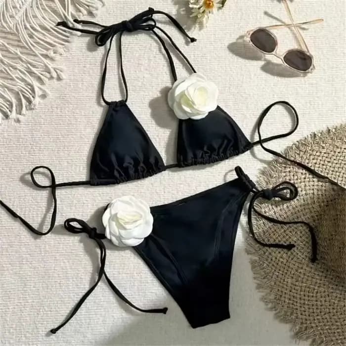 Sexy fleur maillot de bain bandeau string Bikini femmes à lacets maillots de bain natation maillot d