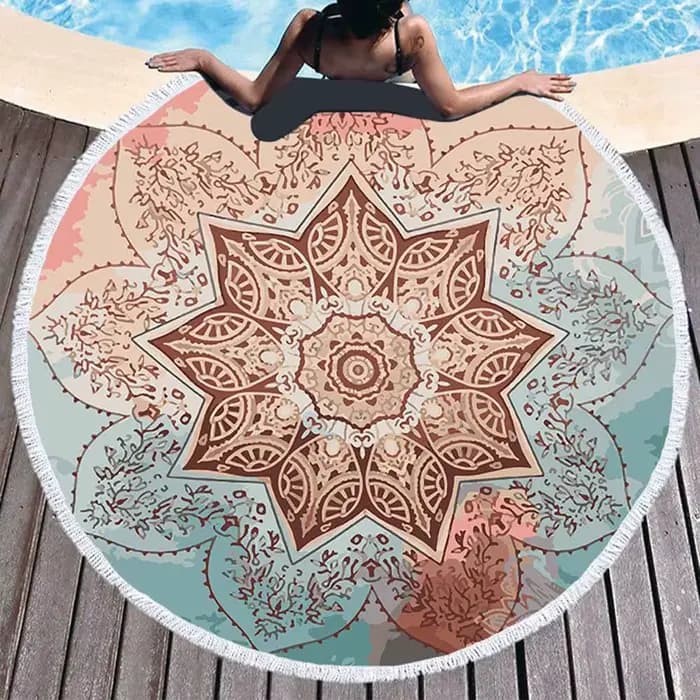 Lotus Mandala serviette de plage ronde microfibre absorbant l'eau mer plage tapis de Yoga glands gra