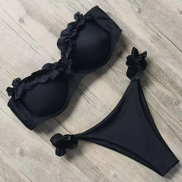 Maillot de bain bandeau pour femme, ensemble bikini sexy à volants, string, push-up, imprimé léopard