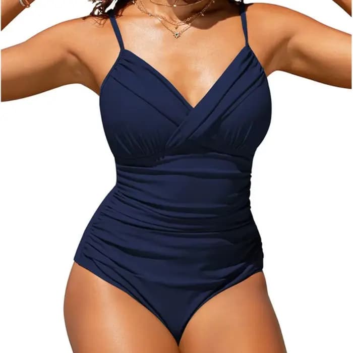 Maillot bain froncé pour femmes, 1 pièce, Monkini, col en V, contrôle du ventre, 24BD