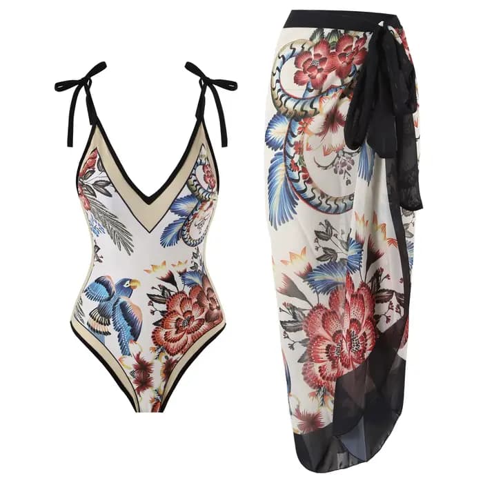 Maillot de bain une pièce avec jupe, sexy, imprimé oiseau et fleur, pour femmes, body, baigné, plage