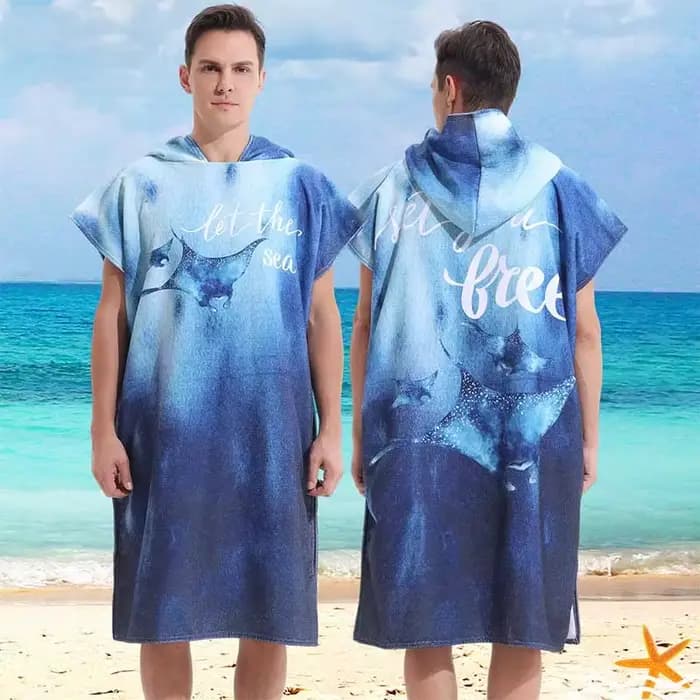 Poncho de surf absorbant l'eau avec capuche, couverture de plage en microfibre, serviette de bain, s