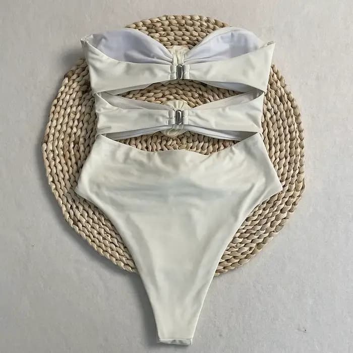 DEBAIOR Sexy Bikini 3D fleur Bandeau découpé Monokini femmes une pièce maillots de bain coupe haute maillot