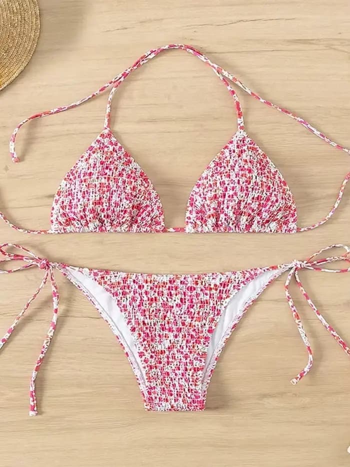 Sexy Floral Bikini 2 pièces ensemble femmes mode à lacets maillot de bain fendu dos nu plage Bikinis 2025 nouveau maillot de bain d'été Bikinis ensemble