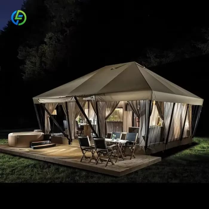 Tentes de camping personnalisées 6x8m, imperméables, pour resort, glamping, safari, lodge de luxe, hôtel, avec salle de bain